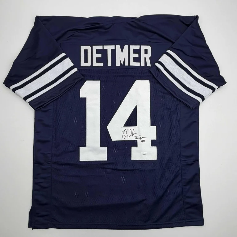 Autographed/Signed Ty Detmer Heisman 90 Brigham Young BYU Jersey JSA COA