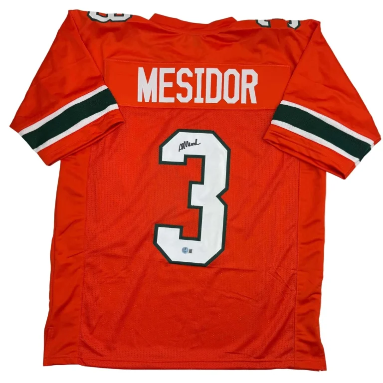 Autographed/Signed Akheem Mesidor Miami Orange Jersey Beckett BAS COA