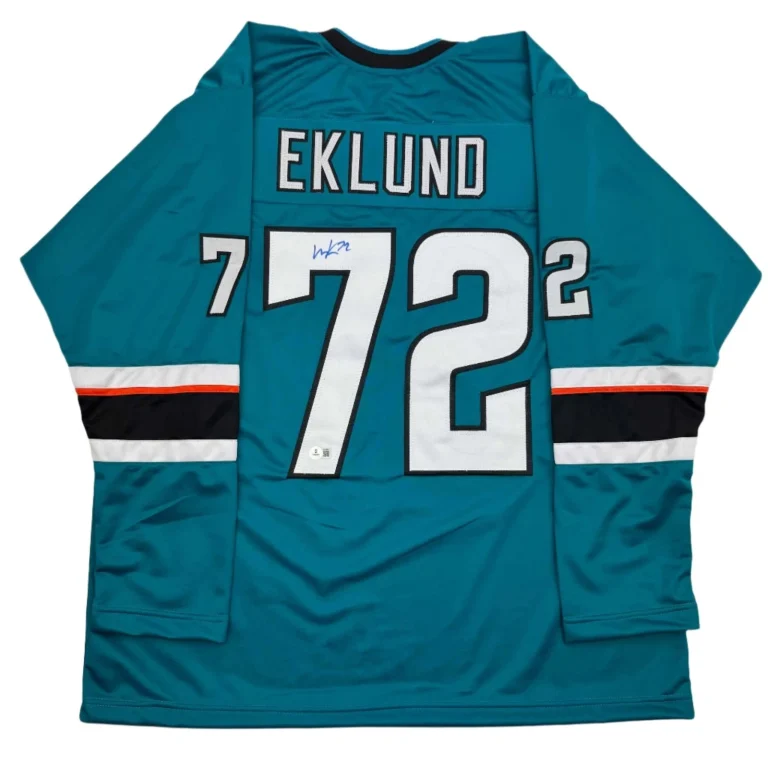 Autographed/Signed William Eklund San Jose Teal Jersey Beckett BAS COA