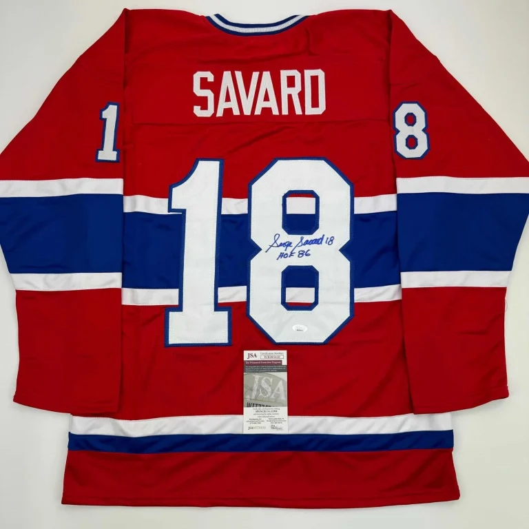 Signed Serge Savard HOF 86 Montreal Canadiens Red Jersey JSA COA