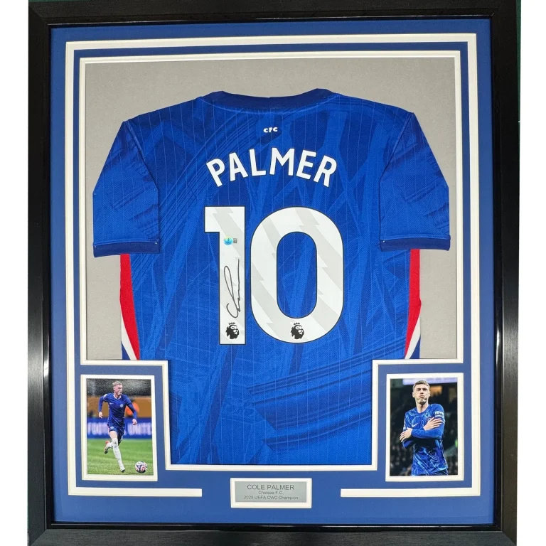 Framed Autographed/Signed Cole Palmer 35x39 Chelsea Blue Jersey Beckett COA