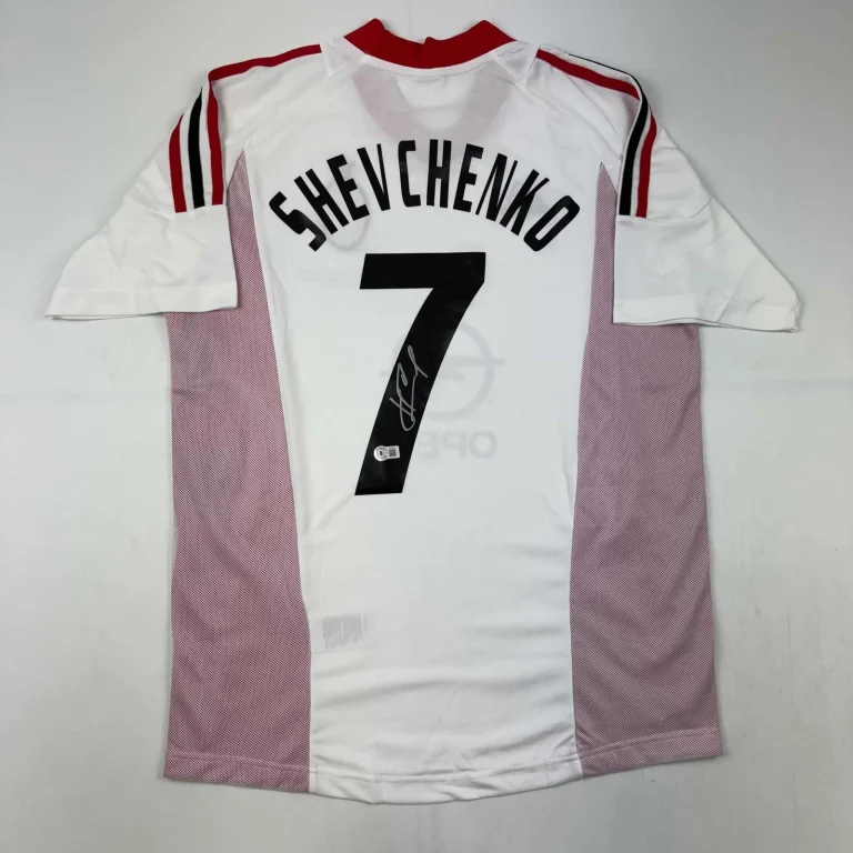 Autographed/Signed Andriy Shevchenko AC Milan White Futbol Jersey BAS COA