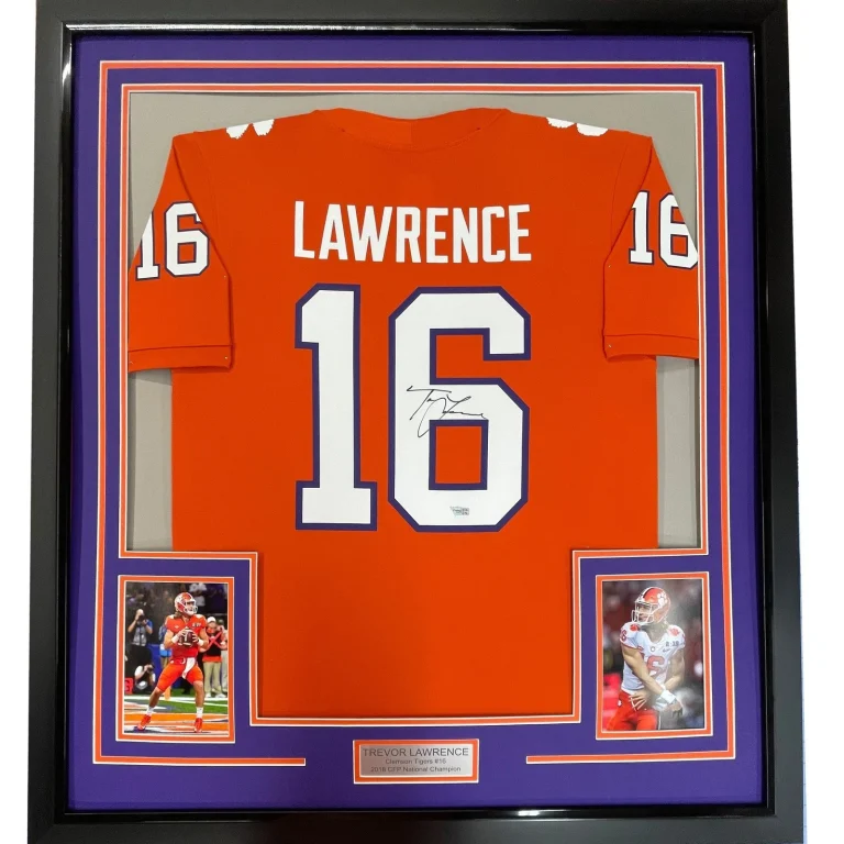 Framed Autographed/Signed Trevor Lawrence 33x42 Clemson Jersey Fanatics COA