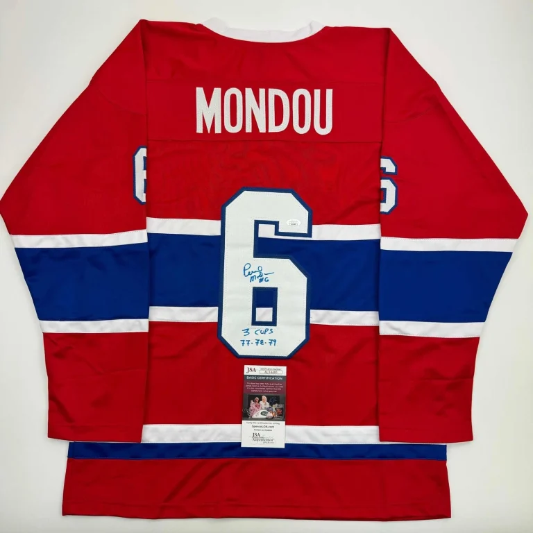 Signed Pierre Mondou 3 Cups 77-78-79 Montreal Red Jersey JSA COA