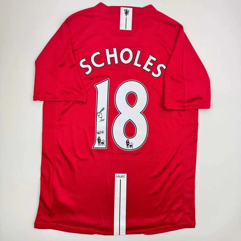 Autographed/Signed Paul Scholes Manchester United Red Jersey Beckett COA