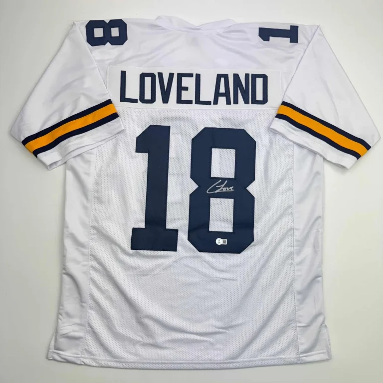 Autographed/Signed Colston Loveland Michigan White Jersey Beckett COA