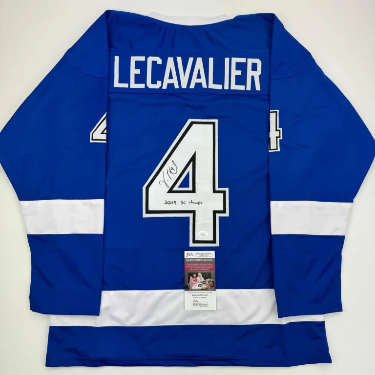 Autographed/Signed Vincent Lecavalier 2009 SC Champs TB Blue Jersey JSA COA