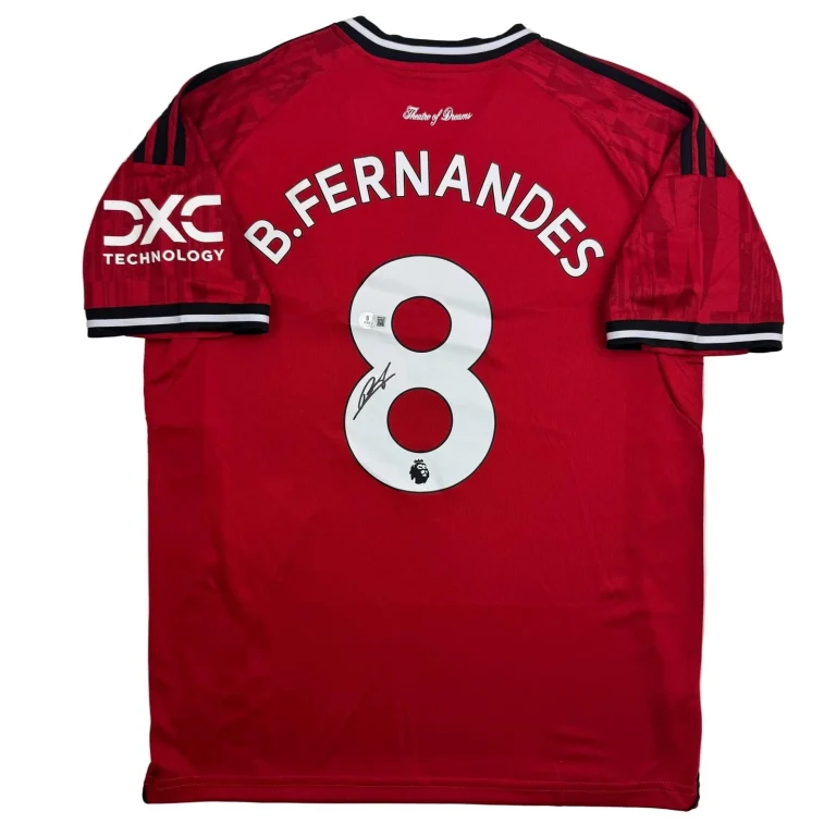 Autographed/Signed Bruno Fernandes Manchester United Red Jersey Beckett COA