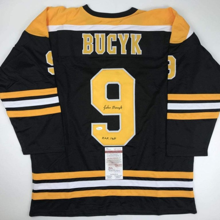 Autographed/Signed Johnny John Bucyk HOF 1981 Boston Black Jersey JSA COA