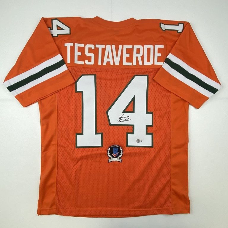 Autographed/Signed VINNY TESTAVERDE Miami Orange College Jersey BAS COA