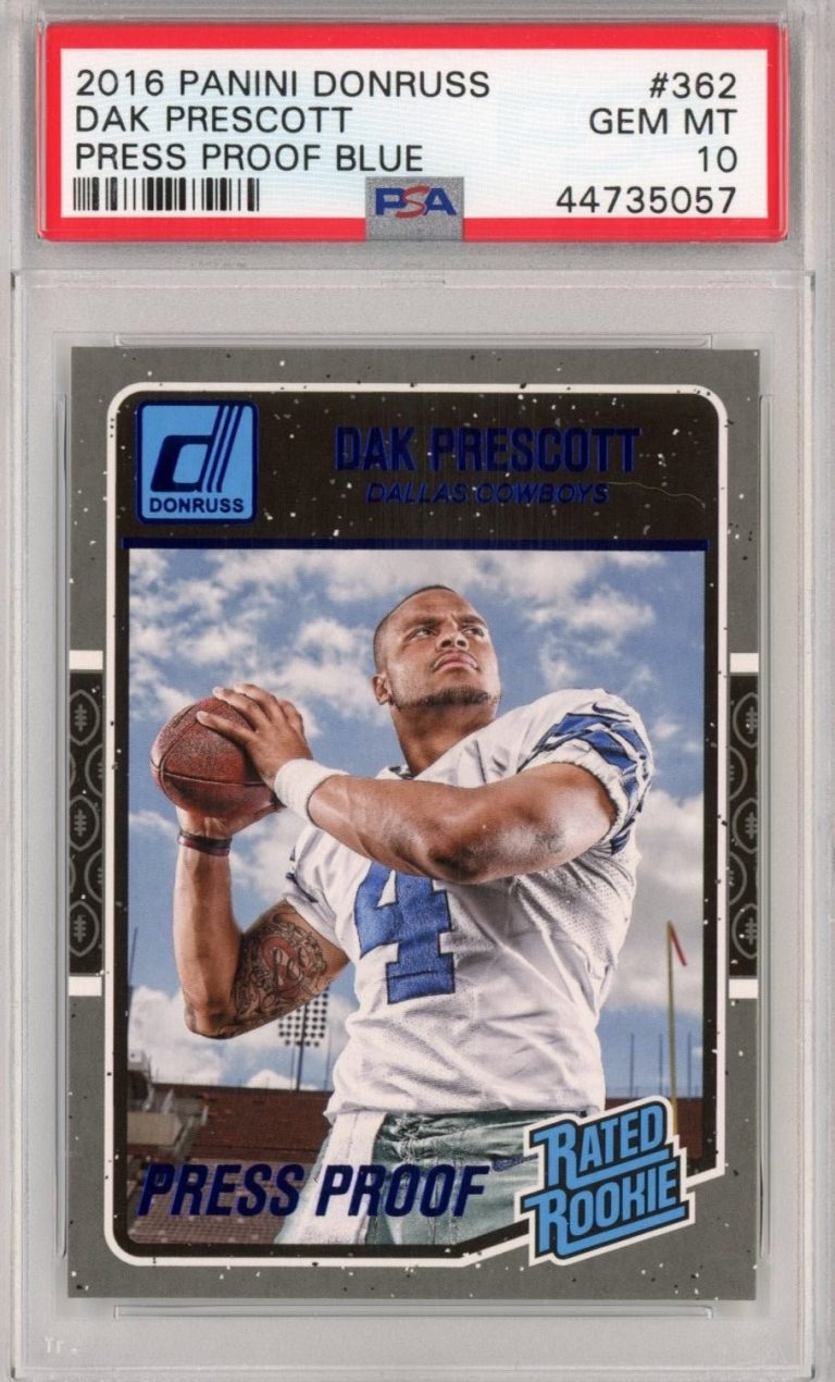 Graded 2016 Donruss Dak Prescott #362 Press Proof Blue RC Card PSA 10