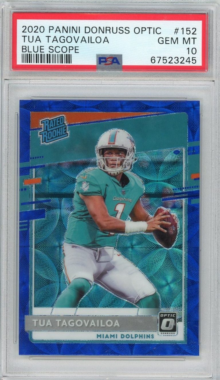 Graded 2020 Donruss Optic Tua Tagovailoa #152 Blue Scope RC Card PSA 10