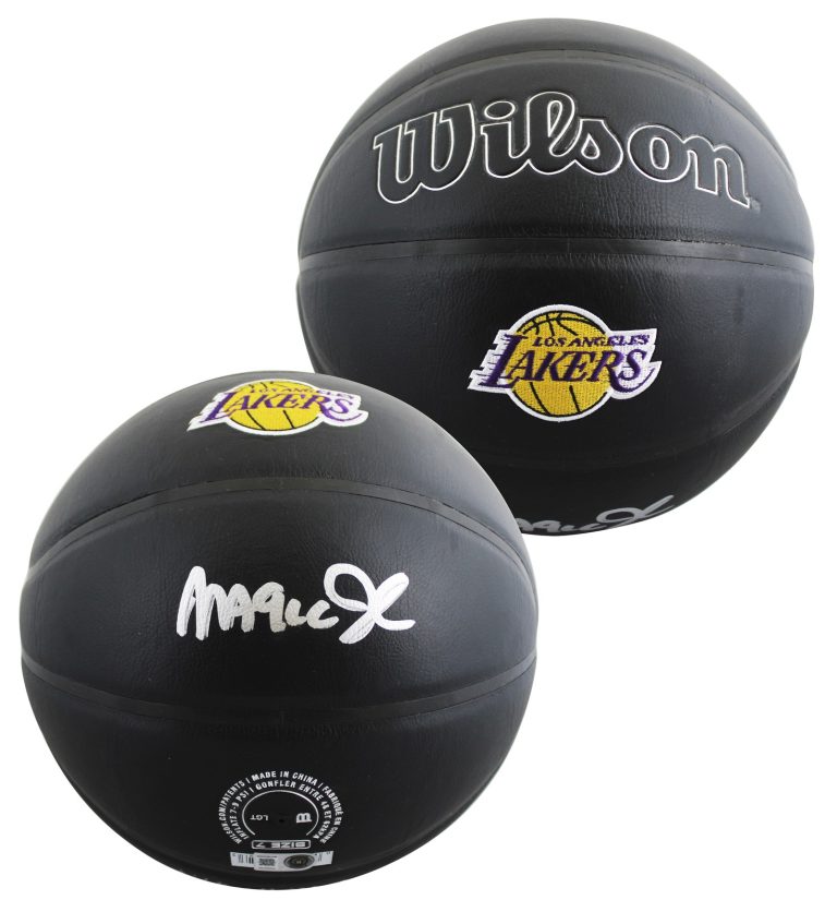 Lakers Magic Johnson Authentic Signed Black Wilson Logo Basketball BAS Witnessed