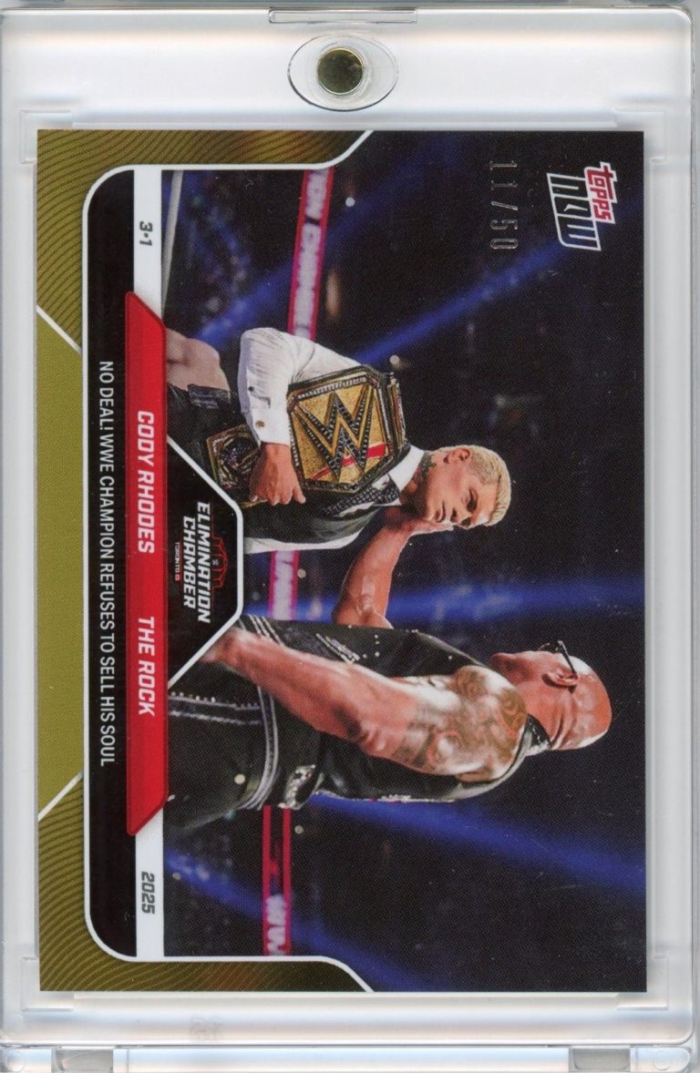 2025 Topps Now WWE Cody Rhodes/The Rock 26 Gold /50 No Deal! Wrestling Card