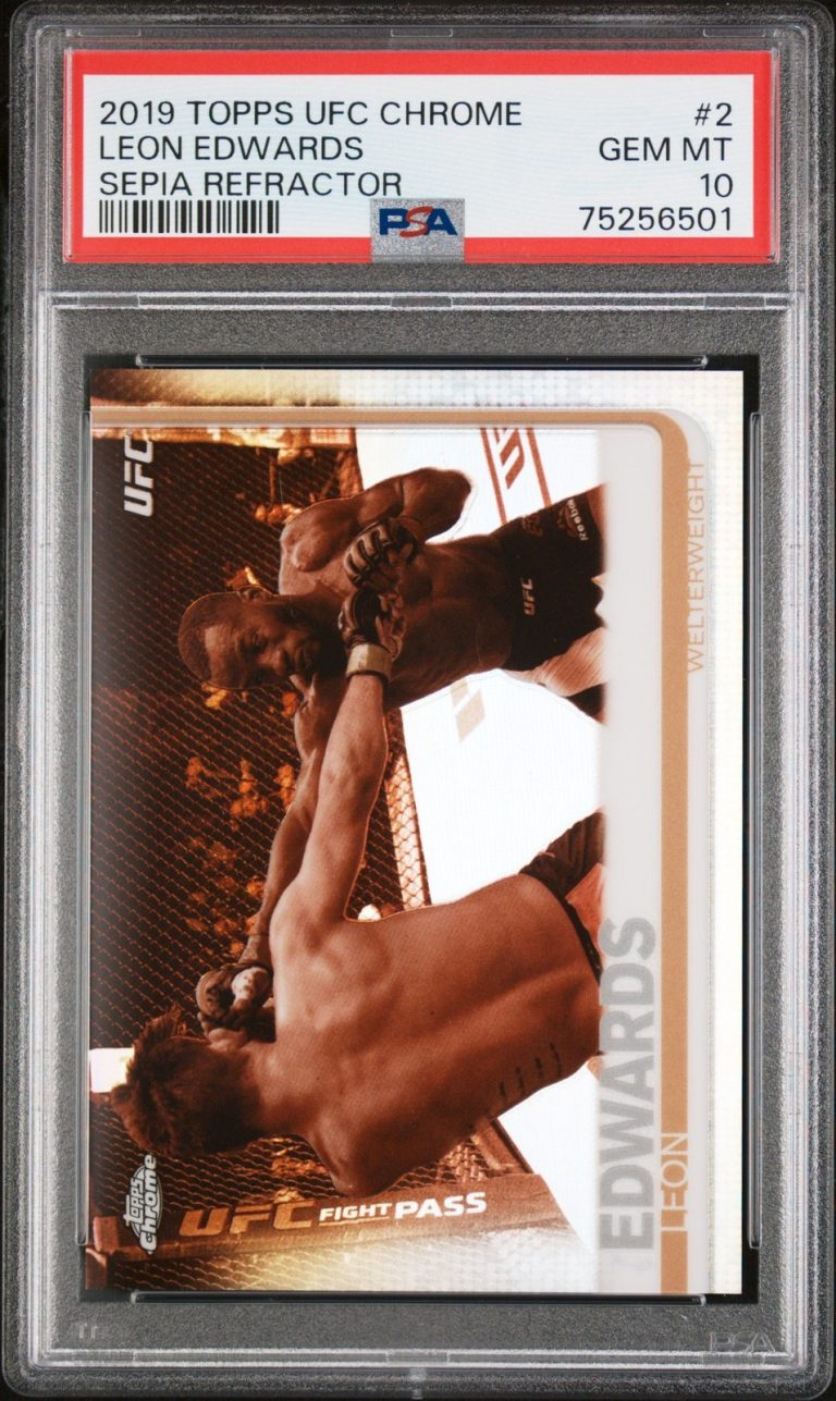 Graded 2019 Topps UFC Chrome Leon Edwards 2 Sepia Refractor UFC Card PSA 10