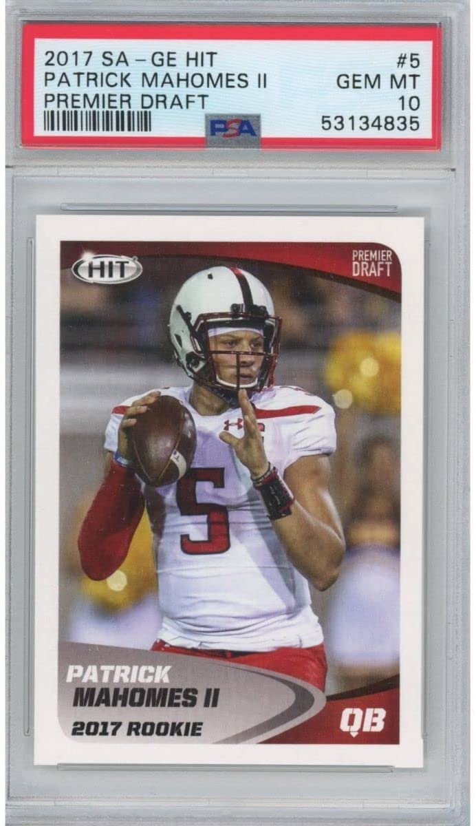Graded 2017 Sage SA-GE Hit Premier Draft PATRICK MAHOMES #5 RC Card PSA 10