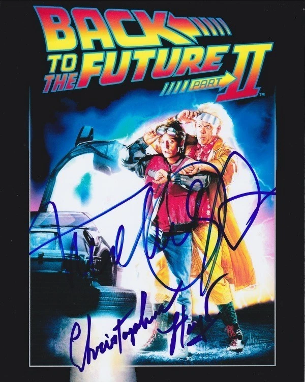MICHAEL J. FOX CHRISTOPHER LLOYD Signed 8x10 BACK TO THE FUTURE Photo w Holo COA