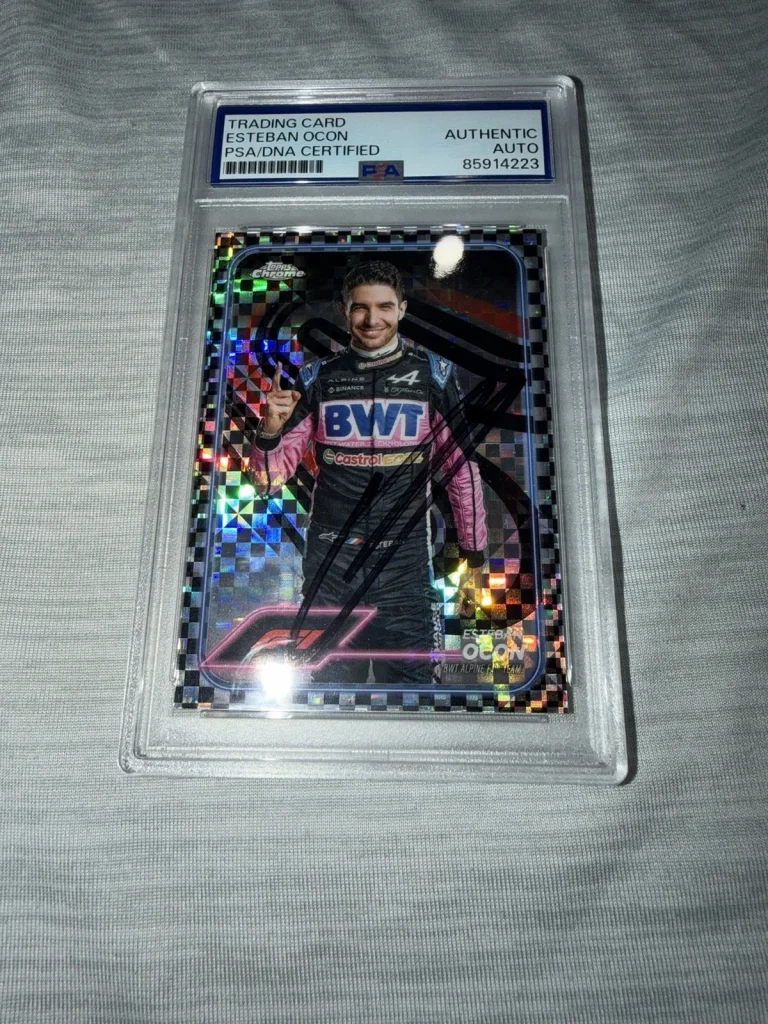 Esteban Ocon Signed 2024 Topps Chrome F1 Card Checkered Flag Refractor PSA/DNA