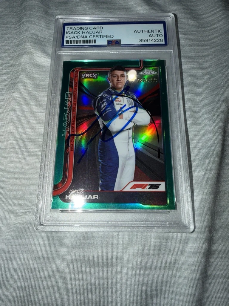 Isack Hadjar Signed 2025 Topps Chrome F1 Card #12 Green /299 Rookie Card PSA/DNA