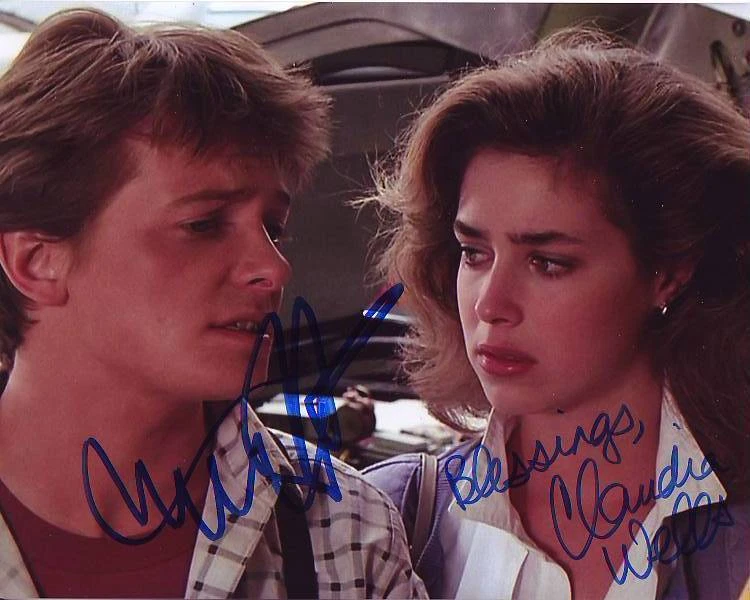 MICHAEL J. FOX & CLAUDIA WELLS Signed 8x10 BACK TO THE FUTURE Photo w/ Holo COA