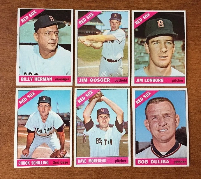 (6) 1966 Topps Baseball RED SOX GOSGER SCHILLING MOREHEAD HERMAN LONBORG DULIBA