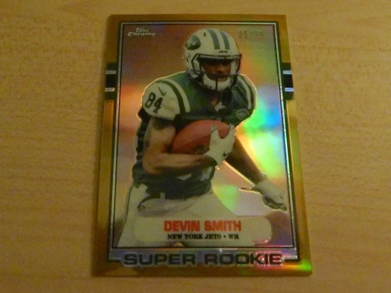 2015 TOPPS CHROME DEVIN SMITH SUPER ROOKIE GOLD REFRACTOR #ED /75 JETS RC
