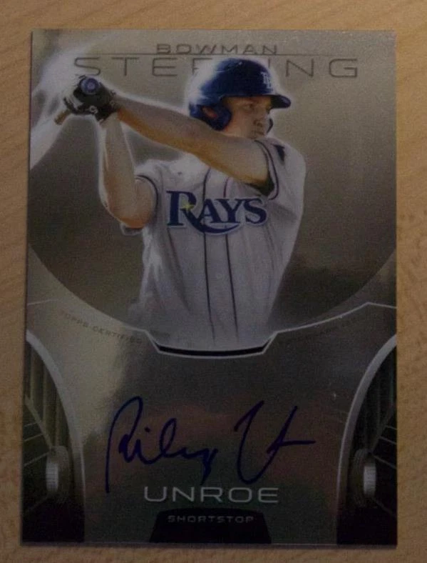 2013 BOWMAN STERLING RILEY UNROE ON CARD PROSPECT AUTO RAYS