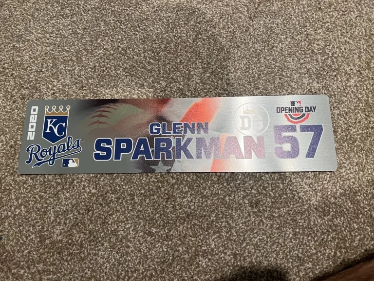 KANSAS CITY ROYALS GAME USED ? TEAM ISSUED BASEBALL NAMEPLATE GLENN SPARKMAN OD