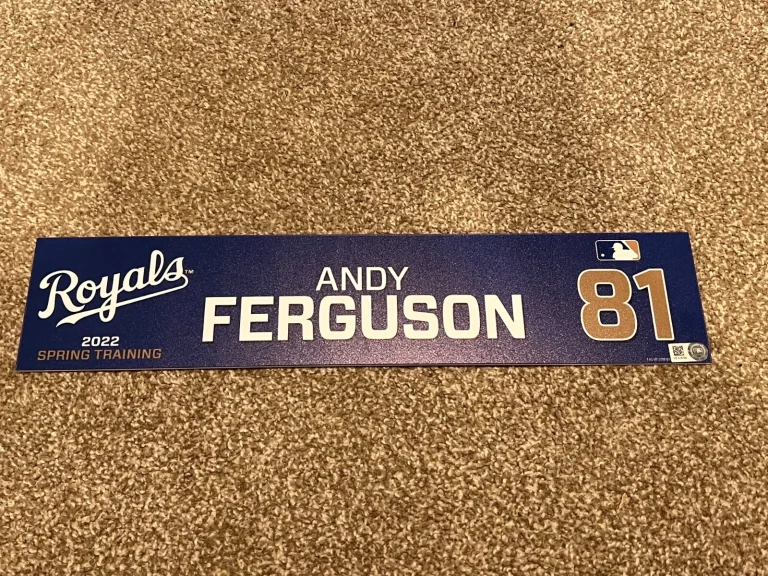 KANSAS CITY ROYALS GAME USED ? TEAM ISSUED BASEBALL NAMEPLATE ST ANDY FERGUSON