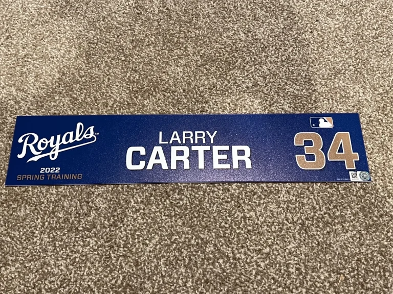 KANSAS CITY ROYALS GAME USED ? TEAM ISSUED BASEBALL NAMEPLATE ST LARRY CARTER