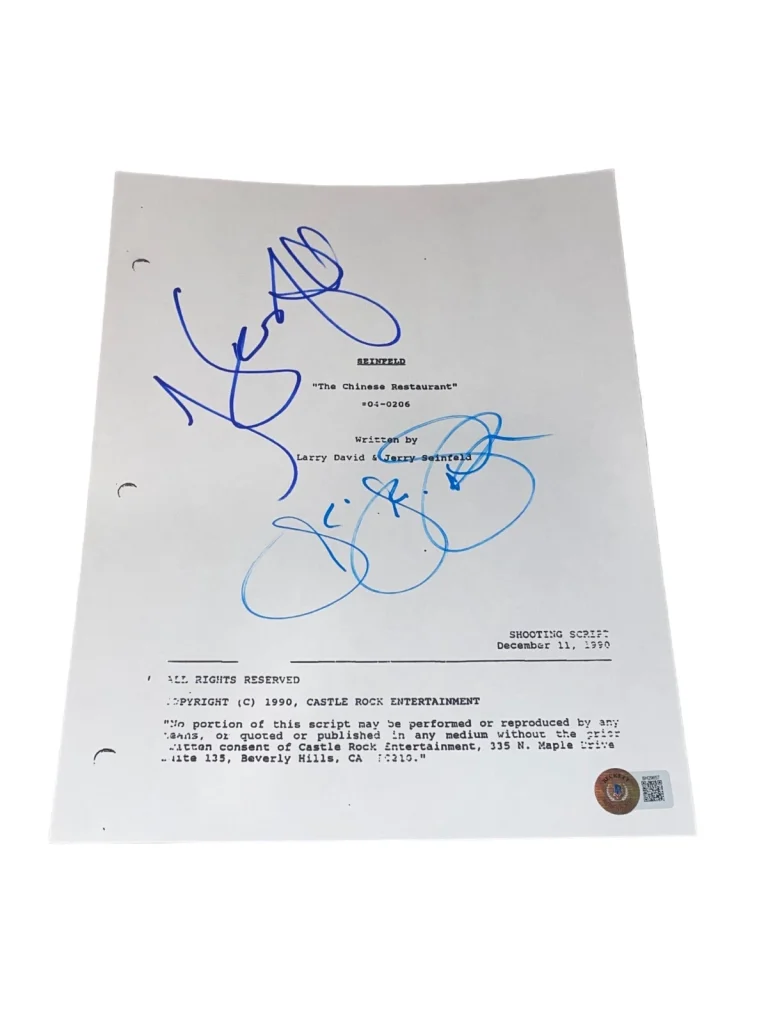 Jerry Seinfeld Julia Louis-Dreyfus Signed Chinese Restaurant Full TV Script BAS