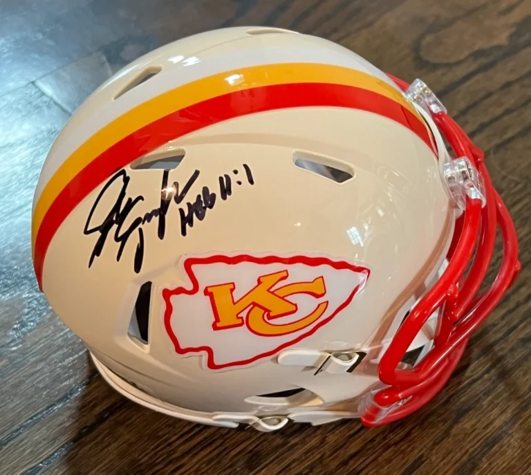 STEVE SPAGNUOLO SIGNED FOOTBALL MINI HELMET AUTO KANSAS CITY CHIEFS RETRO