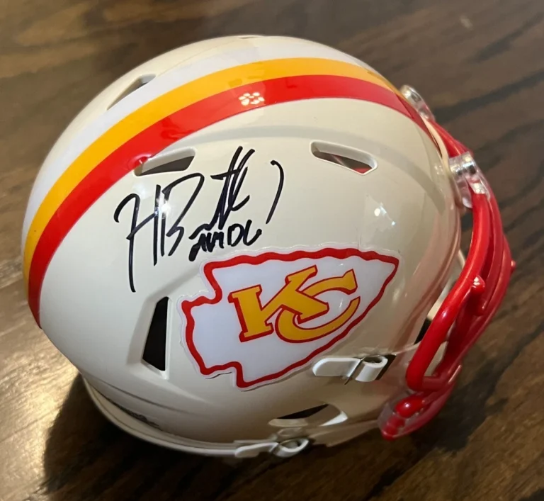 HARRISON BUTKER SIGNED FOOTBALL MINI HELMET AUTO KANSAS CITY CHIEFS RETRO