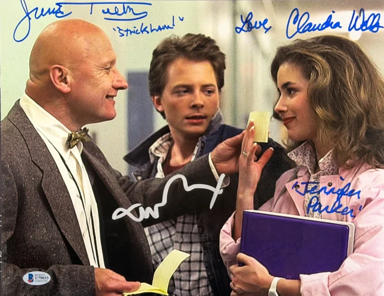 Michael J Fox James Tolkan Claudia Wells Signed 11x14 Photo BTTF Auto Beckett