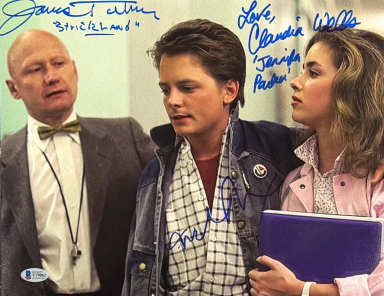 Michael J Fox James Tolkan Claudia Wells Signed 11x14 Photo BTTF Auto Beckett