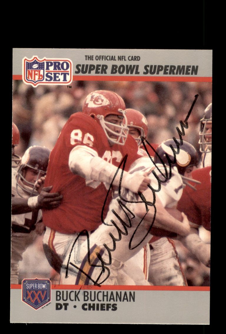 Signed Football Card Auto Buck Buchanan 1990-91 Pro Set Super Bowl #81 Chiefs