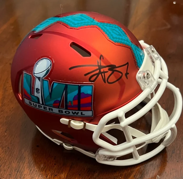 TRAVIS KELCE SIGNED FOOTBALL MINI HELMET AUTO CHIEFS SUPER BOWL LVII JSA COA