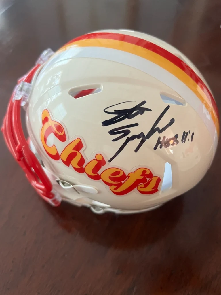 STEVE SPAGNUOLO SIGNED FOOTBALL MINI HELMET AUTO KC CHIEFS RETRO JSA COA