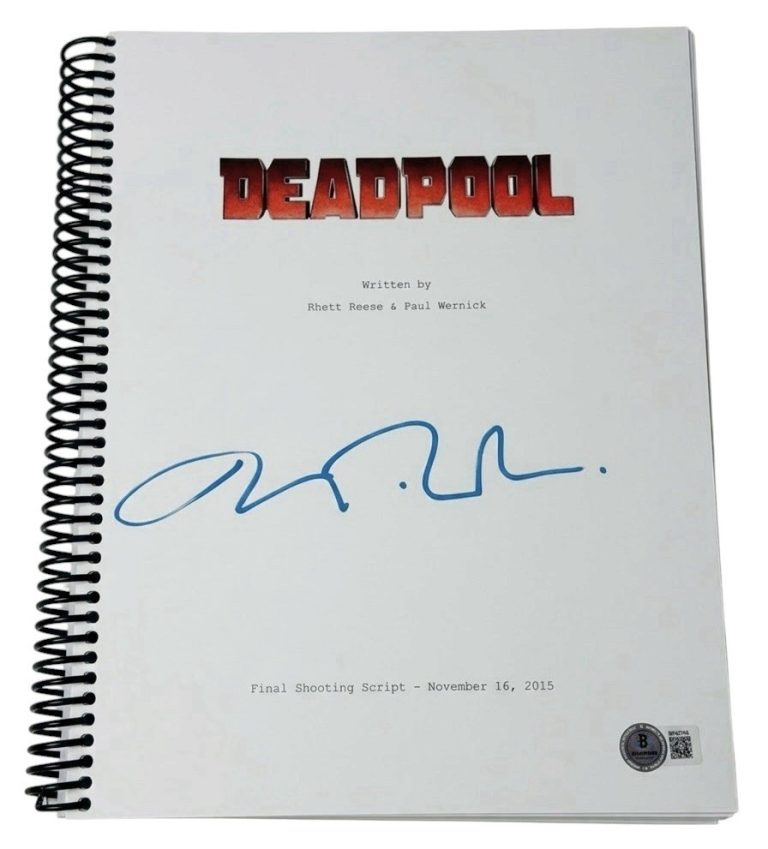 Ryan Reynolds Signed Autograph Deadpool Full Movie Script Screenplay Beckett BAS