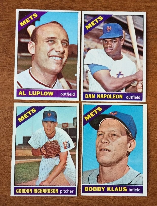 (4) 1966 Topps Baseball NEW YORK METS LUPLOW KLAUS NAPOLEON RICHARDSON See Pics