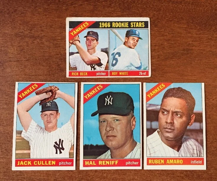 (4) 1966 Topps Baseball YANKEES ROOKIE STARS CULLEN RENIFF AMARO See Pics