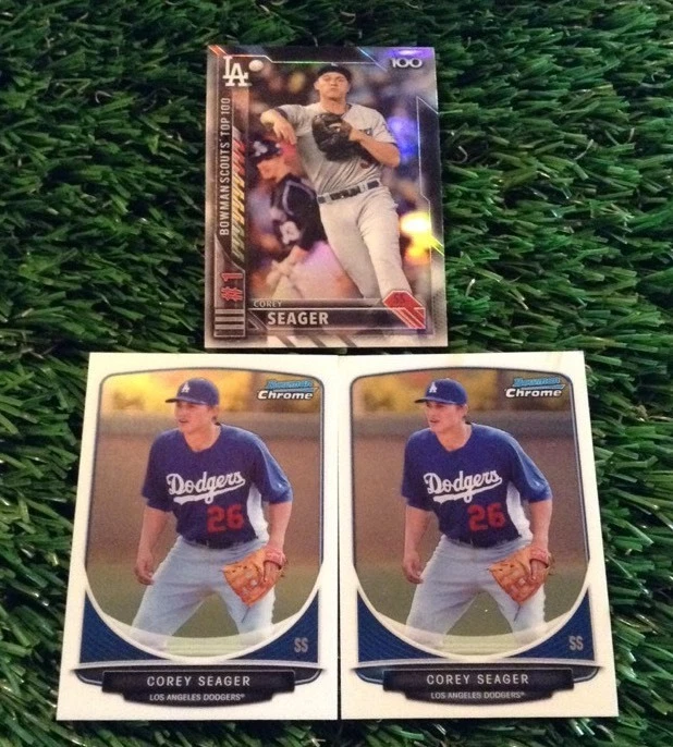 (3) 2013 Bowman Chrome Draft Base RC Corey Seager W/ 16 Refractor Dodgers