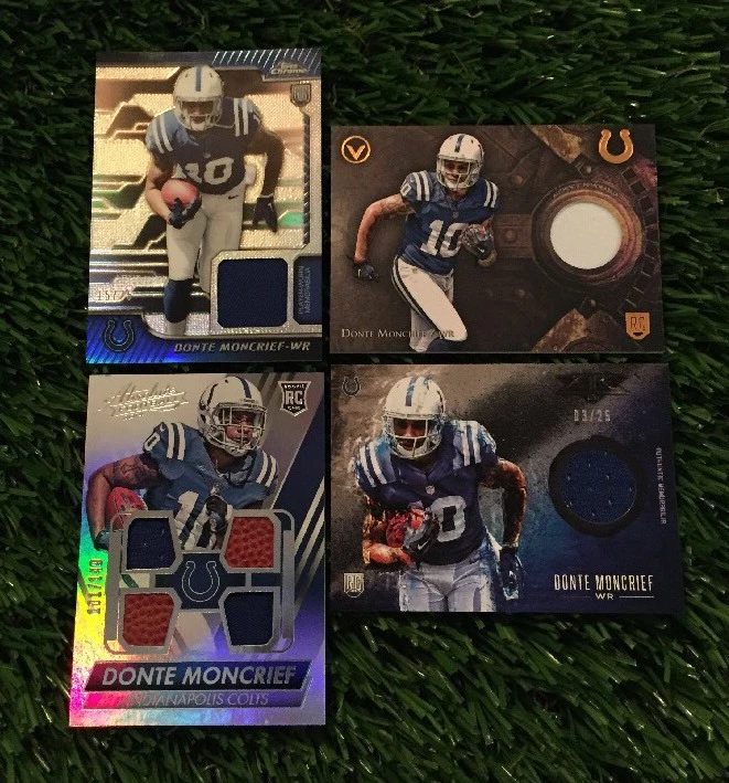 (4) DONTE MONCRIEF ROOKIE GAME USED RELICS TOPPS CHROME ABSOLUTE FIRE VALOR /25