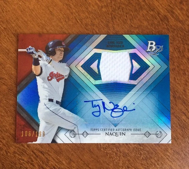 TYLER NAQUIN 2014 Bowman Platinum BLUE REFRACTOR AUTO RELIC #ED /199 INDIANS