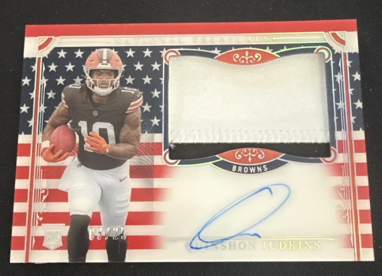 QUINSHON JUDKINS 2025 NATIONAL TREASURES RPA STARS STRIPES RC AUTO /25 WOW