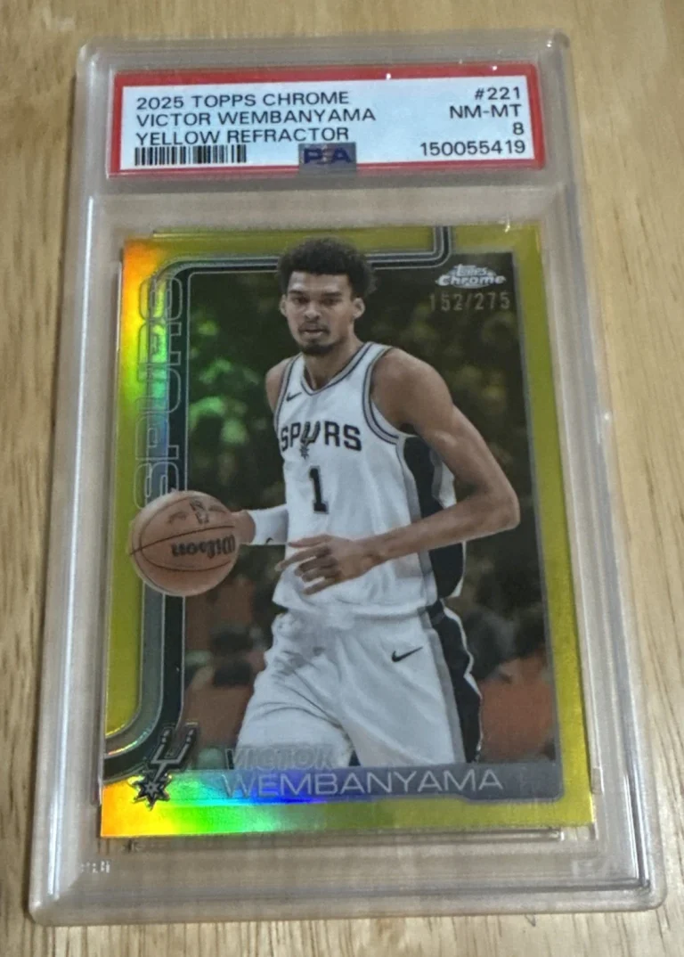 2025 TOPPS CHROME YELLOW REFRACTOR #221 VICTOR WEMBANYAMA 106/275 PSA 8