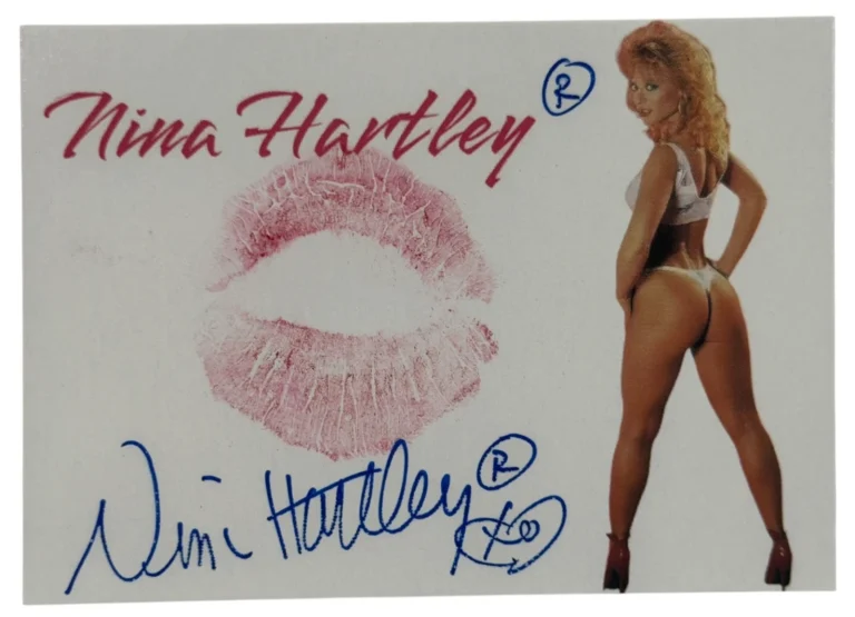 Nina Hartley Signed Kiss Card Adult Star Autograph Kiss Print Beckett Witness