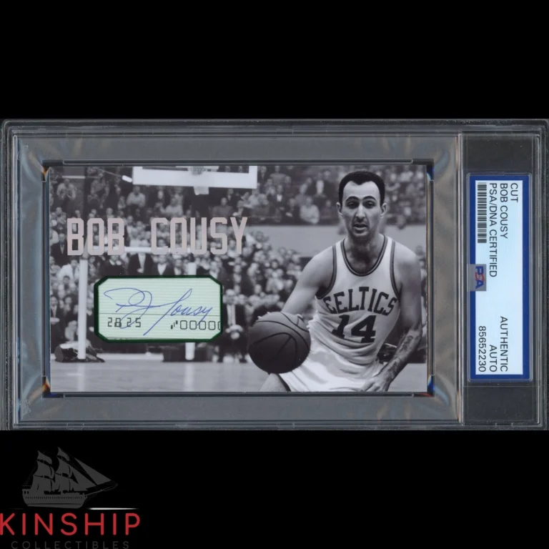 Bob Cousy signed Cut 3x5 Custom Card PSA DNA Slab Celtics Basketball Auto C5677