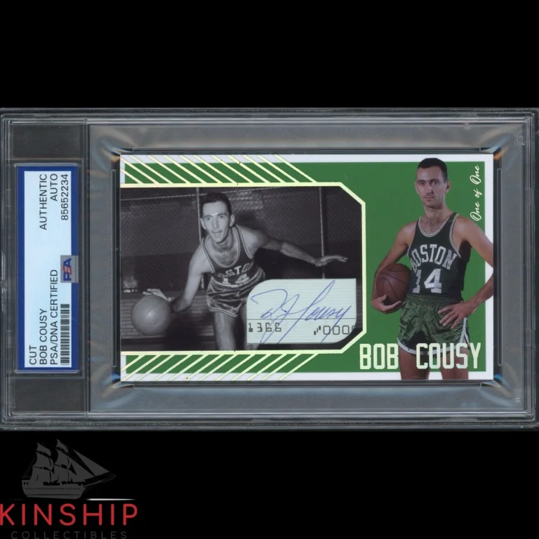 Bob Cousy signed Cut 3x5 Custom Card PSA DNA Slab Celtics Basketball Auto C5676