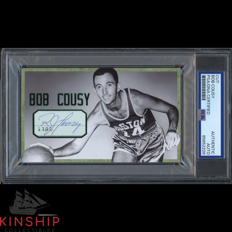 Bob Cousy signed Cut 3x5 Custom Card PSA DNA Slab Celtics Basketball Auto C5673